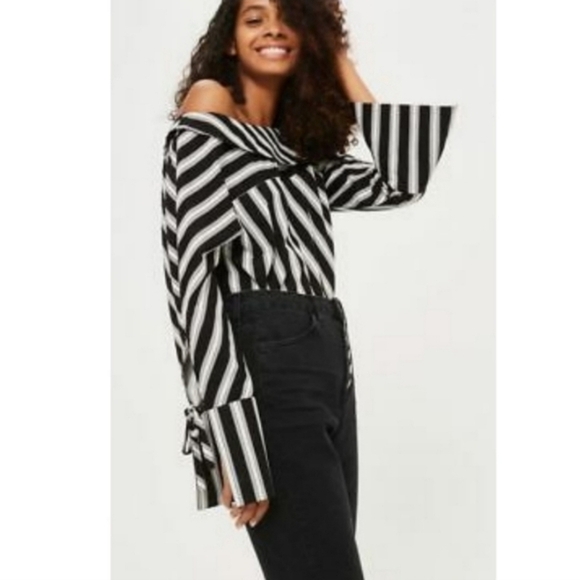 TOPSHOP size 4 long sleeve off shoulder blouse - Picture 1 of 7